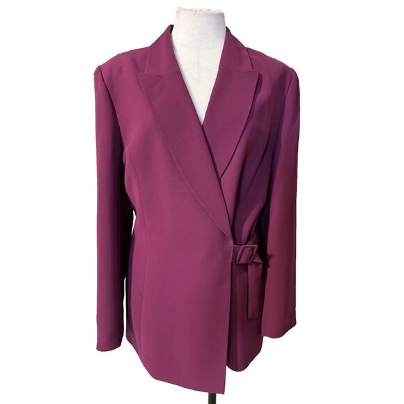 Le Suit Suit Jacket Blazer 18 Purple Berry Side Tie Poly NEW - Picture 1 of 14